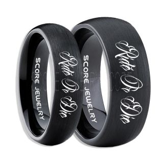 Ride Or Die Rings, Ride Or Die Wedding Rings, Ride Or Die Wedding Bands, Ride Or Die Jewelry, Black Tungsten Wedding Ring, Black Tungsten Rings