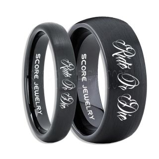 Ride Or Die Rings, Ride Or Die Wedding Rings, Ride Or Die Wedding Bands, Ride Or Die Jewelry, Black Tungsten Wedding Ring, Black Tungsten Rings