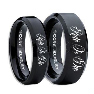 Ride Or Die Rings, Ride Or Die Wedding Rings, Ride Or Die Wedding Bands, Ride Or Die Jewelry, Black Tungsten Wedding Ring, Black Tungsten Rings