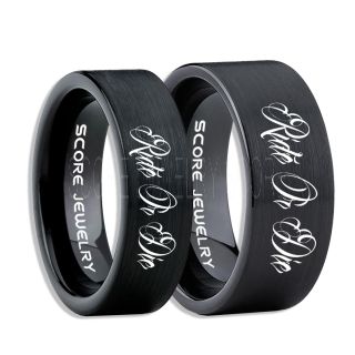 Ride Or Die Rings, Ride Or Die Wedding Rings, Ride Or Die Wedding Bands, Ride Or Die Jewelry, Black Tungsten Wedding Ring, Black Tungsten Rings
