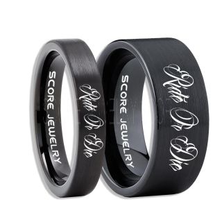 Ride Or Die Rings, Ride Or Die Wedding Rings, Ride Or Die Wedding Bands, Ride Or Die Jewelry, Black Tungsten Wedding Ring, Black Tungsten Rings
