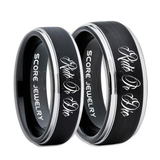 Ride Or Die Rings, Ride Or Die Wedding Rings, Ride Or Die Wedding Bands, Ride Or Die Jewelry, Black Tungsten Wedding Ring, Black Tungsten Rings