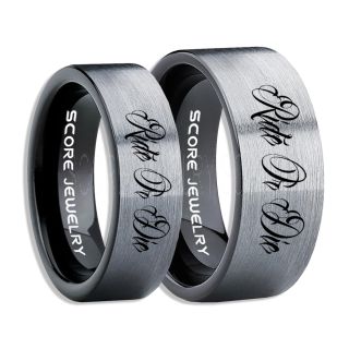 Ride Or Die Rings, Ride Or Die Wedding Rings, Ride Or Die Wedding Bands, Ride Or Die Jewelry, Black Tungsten Wedding Ring, Black Tungsten Rings