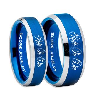Ride Or Die Rings, Ride Or Die Wedding Rings, Ride Or Die Wedding Bands, Ride Or Die Jewelry, Blue Tungsten Wedding Ring, Blue Tungsten Rings