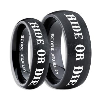 Ride Or Die Rings, Ride Or Die Wedding Rings, Ride Or Die Wedding Bands, Ride Or Die Jewelry, Black Tungsten Wedding Ring, Black Tungsten Rings