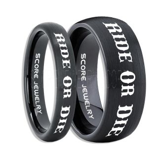 Ride Or Die Rings, Ride Or Die Wedding Rings, Ride Or Die Wedding Bands, Ride Or Die Jewelry, Black Tungsten Wedding Ring, Black Tungsten Rings