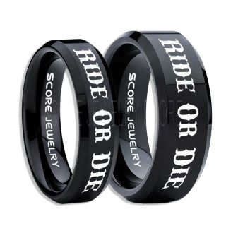 Ride Or Die Rings, Ride Or Die Wedding Rings, Ride Or Die Wedding Bands, Ride Or Die Jewelry, Black Tungsten Wedding Ring, Black Tungsten Rings