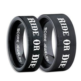 Ride Or Die Rings, Ride Or Die Wedding Rings, Ride Or Die Wedding Bands, Ride Or Die Jewelry, Black Tungsten Wedding Ring, Black Tungsten Rings