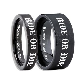 Ride Or Die Rings, Ride Or Die Wedding Rings, Ride Or Die Wedding Bands, Ride Or Die Jewelry, Black Tungsten Wedding Ring, Black Tungsten Rings