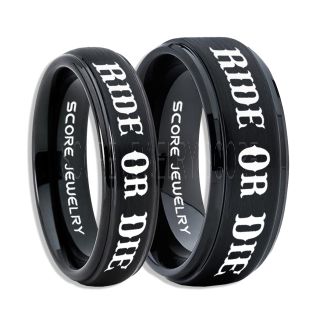 Ride Or Die Rings, Ride Or Die Wedding Rings, Ride Or Die Wedding Bands, Ride Or Die Jewelry, Black Tungsten Wedding Ring, Black Tungsten Rings