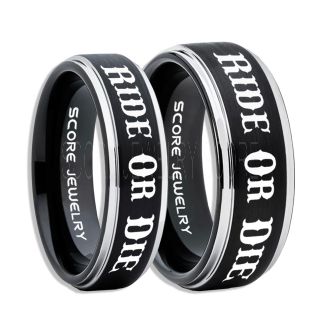 Ride Or Die Rings, Ride Or Die Wedding Rings, Ride Or Die Wedding Bands, Ride Or Die Jewelry, Black Tungsten Wedding Ring, Black Tungsten Rings