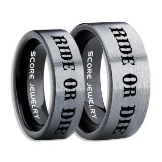 Ride Or Die Rings, Ride Or Die Wedding Rings, Ride Or Die Wedding Bands, Ride Or Die Jewelry, Black Tungsten Wedding Ring, Black Tungsten Rings