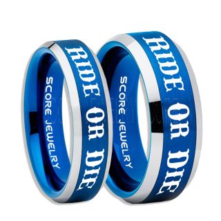 Ride Or Die Rings, Ride Or Die Wedding Rings, Ride Or Die Wedding Bands, Ride Or Die Jewelry, Blue Tungsten Wedding Ring, Blue Tungsten Rings
