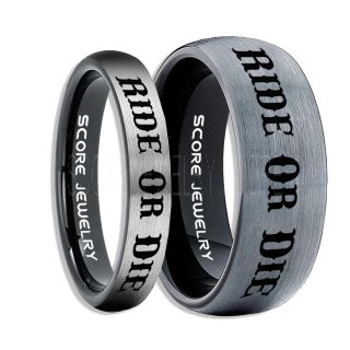 Ride Or Die Rings, Ride Or Die Wedding Rings, Ride Or Die Wedding Bands, Ride Or Die Jewelry, Black Tungsten Wedding Ring, Black Tungsten Rings