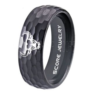 Bull Ring, Taurus Ring, Cattle Ring, Black Bull Tungsten Ring, Black Bull Tungsten Band, Bull Tungsten Wedding Ring, Black Hammered Wedding Ring, Hammered Wedding Band