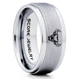 Bull Ring, Taurus Ring, Cattle Ring, Silver Bull Tungsten Ring, Silver Bull Tungsten Band, Bull Tungsten Wedding Ring, Silver Wedding Ring