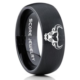 Bull Ring, Taurus Ring, Cattle Ring, Black Bull Tungsten Ring, Black Bull Tungsten Band, Bull Tungsten Wedding Ring, Black Wedding Ring