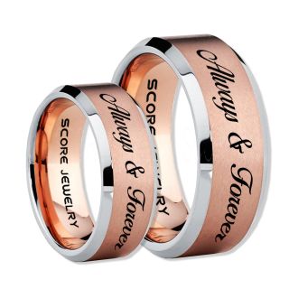 Always and Forever Rings, Always and Forever Wedding Rings, Always and Forever Wedding Bands, Always and Forever Jewelry, 14K Rose Gold Tungsten Wedding Ring, Rose Gold Tungsten Rings