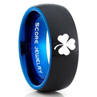 Clover Ring, Shamrock Ring, Irish Ring, Saint Patrick Black Tungsten Ring, Black Clover Tungsten Band, Shamrock Tungsten Wedding Ring, Black Wedding Ring