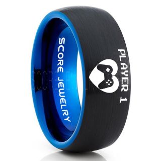 Gamer Ring, Player 1 Ring, Controller Heart Ring, Black Gamer Wedding Ring, Black Tungsten Gamer Wedding Band, Black Tungsten Ring, Black Wedding Band, Gamer Jewelry
