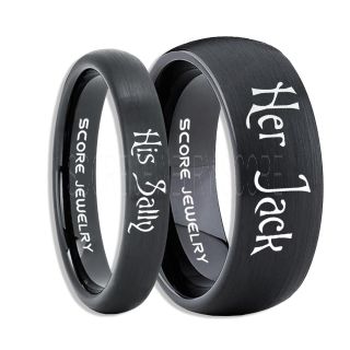 Jack and Sally Rings, Jack and Sally Wedding Bands, Black Tungsten Rings, Black Tungsten Wedding Bands, Jack and Sally Wedding Rings