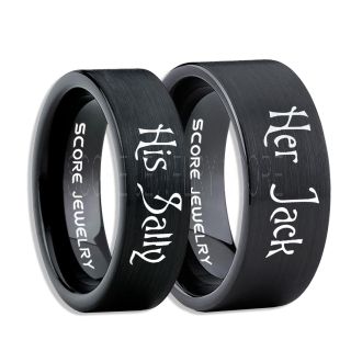 Jack and Sally Rings, Jack and Sally Wedding Bands, Black Tungsten Rings, Black Tungsten Wedding Bands, Jack and Sally Wedding Rings