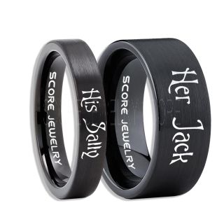 Jack and Sally Rings, Jack and Sally Wedding Bands, Black Tungsten Rings, Black Tungsten Wedding Bands, Jack and Sally Wedding Rings