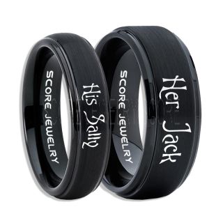 Jack and Sally Rings, Jack and Sally Wedding Bands, Black Tungsten Rings, Black Tungsten Wedding Bands, Jack and Sally Wedding Rings