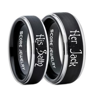 Jack and Sally Rings, Jack and Sally Wedding Bands, Black Tungsten Rings, Black Tungsten Wedding Bands, Jack and Sally Wedding Rings