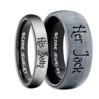 Jack and Sally Rings, Jack and Sally Wedding Bands, Black Tungsten Rings, Black Tungsten Wedding Bands, Jack and Sally Wedding Rings