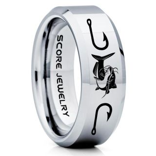 Catfish Ring, Fishing Ring, Silver Catfish Ring, Silver Tungsten Ring, Silver Wedding Band, Hunting Ring, Fish Hooks Ring, Fisherman Ring, Silver Tungsten Ring