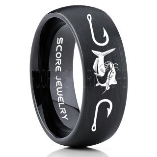 Catfish Ring, Fishing Ring, Black Catfish Ring, Black Tungsten Ring, Black Wedding Band, Hunting Ring, Fish Hooks Ring, Fisherman Ring, Black Tungsten Ring