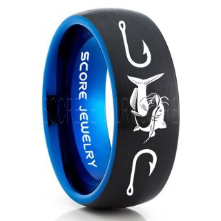 Catfish Ring, Fishing Ring, Black Catfish Ring, Black Tungsten Ring, Black Wedding Band, Hunting Ring, Fish Hooks Ring, Fisherman Ring, Black Tungsten Ring