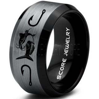 Catfish Ring, Fishing Ring, Silver Catfish Ring, Silver Tungsten Ring, Silver Wedding Band, Hunting Ring, Fish Hooks Ring, Fisherman Ring, Silver Tungsten Ring
