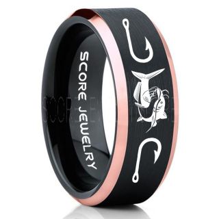 Catfish Ring, Fishing Ring, Black Catfish Ring, Black Tungsten Ring, Black Wedding Band, Hunting Ring, Fish Hooks Ring, Fisherman Ring, Black Tungsten Ring