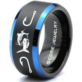 Catfish Ring, Fishing Ring, Black Catfish Ring, Black Tungsten Ring, Black Wedding Band, Hunting Ring, Fish Hooks Ring, Fisherman Ring, Black Tungsten Ring