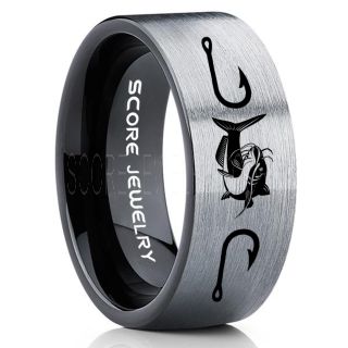 Catfish Ring, Fishing Ring, Black Catfish Ring, Black Tungsten Ring, Black Wedding Band, Hunting Ring, Fish Hooks Ring, Fisherman Ring, Black Tungsten Ring