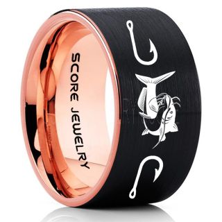 Catfish Ring, Fishing Ring, Black Catfish Ring, Black Tungsten Ring, Black Wedding Band, Hunting Ring, Fish Hooks Ring, Fisherman Ring, Black Tungsten Ring
