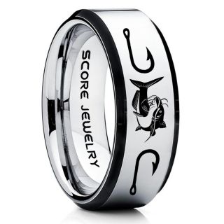 Catfish Ring, Fishing Ring, Silver Catfish Ring, Silver Tungsten Ring, Silver Wedding Band, Hunting Ring, Fish Hooks Ring, Fisherman Ring, Silver Tungsten Ring