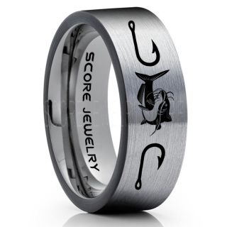 Catfish Ring, Fishing Ring, Silver Catfish Ring, Silver Tungsten Ring, Silver Wedding Band, Hunting Ring, Fish Hooks Ring, Fisherman Ring, Silver Tungsten Ring