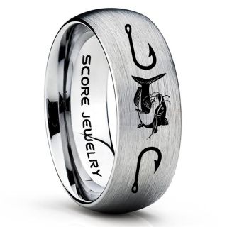 Catfish Ring, Fishing Ring, Silver Catfish Ring, Silver Tungsten Ring, Silver Wedding Band, Hunting Ring, Fish Hooks Ring, Fisherman Ring, Silver Tungsten Ring
