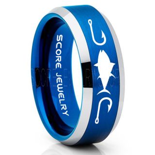 Tuna Ring, Bluefin Tuna Ring, Tuna Jewelry, Fishing Ring, Fish Hook Ring, Blue Tungsten Ring, Blue Wedding Band, Hunting Ring, Fish Hooks Wedding band