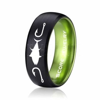 Tuna Ring, Bluefin Tuna Ring, Tuna Jewelry, Fishing Ring, Fish Hook Ring, Black Tungsten Ring, Black Wedding Band, Hunting Ring, Fish Hooks Wedding band