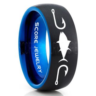 Tuna Ring, Bluefin Tuna Ring, Tuna Jewelry, Fishing Ring, Fish Hook Ring, Black Tungsten Ring, Black Wedding Band, Hunting Ring, Fish Hooks Wedding band