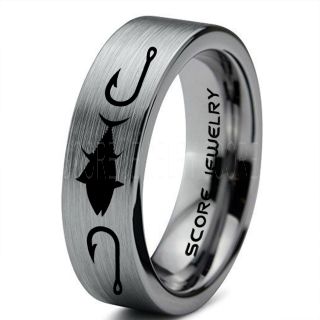 Tuna Ring, Bluefin Tuna Ring, Tuna Jewelry, Fishing Ring, Fish Hook Ring, Silver Tungsten Ring, Silver Wedding Band, Hunting Ring, Fish Hooks Wedding band