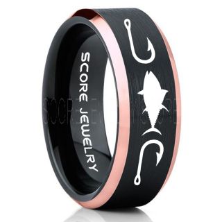 Tuna Ring, Bluefin Tuna Ring, Tuna Jewelry, Fishing Ring, Fish Hook Ring, Black Tungsten Ring, Black Wedding Band, Hunting Ring, Fish Hooks Wedding band