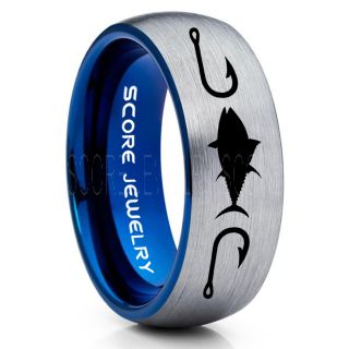 Tuna Ring, Bluefin Tuna Ring, Tuna Jewelry, Fishing Ring, Fish Hook Ring, Black Tungsten Ring, Black Wedding Band, Hunting Ring, Fish Hooks Wedding band