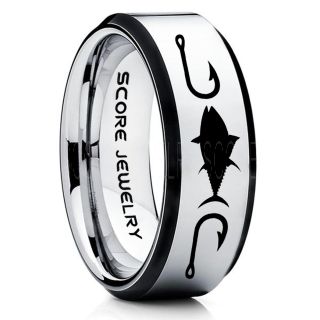 Tuna Ring, Bluefin Tuna Ring, Tuna Jewelry, Fishing Ring, Fish Hook Ring, Silver Tungsten Ring, Silver Wedding Band, Hunting Ring, Fish Hooks Wedding band