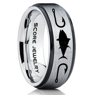 Tuna Ring, Bluefin Tuna Ring, Tuna Jewelry, Fishing Ring, Fish Hook Ring, Silver Tungsten Ring, Silver Wedding Band, Hunting Ring, Fish Hooks Wedding band