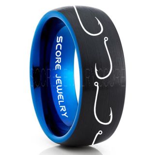 Fishing Ring, Fish Hook Ring, Fisherman Ring, Black Tungsten Ring, Black Wedding Band, Hunting Ring, Fish Hooks Wedding Band, Outdoorsman Ring, Fishing Wedding Ring